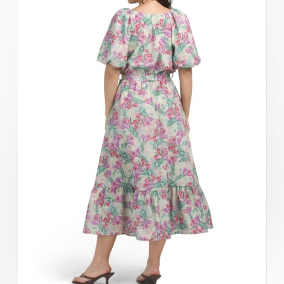 NWT - Melloday Yellow/Pink Floral Printed Puff Sleeve Woven Maxi Dress - Size L - Picture 2 of 14
